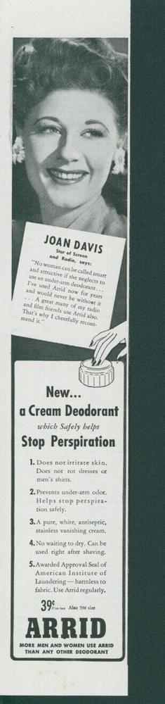 1945 Arrid Deodorant Joan Davis Movie Radio Star Cream Recommend Ad LHJ6