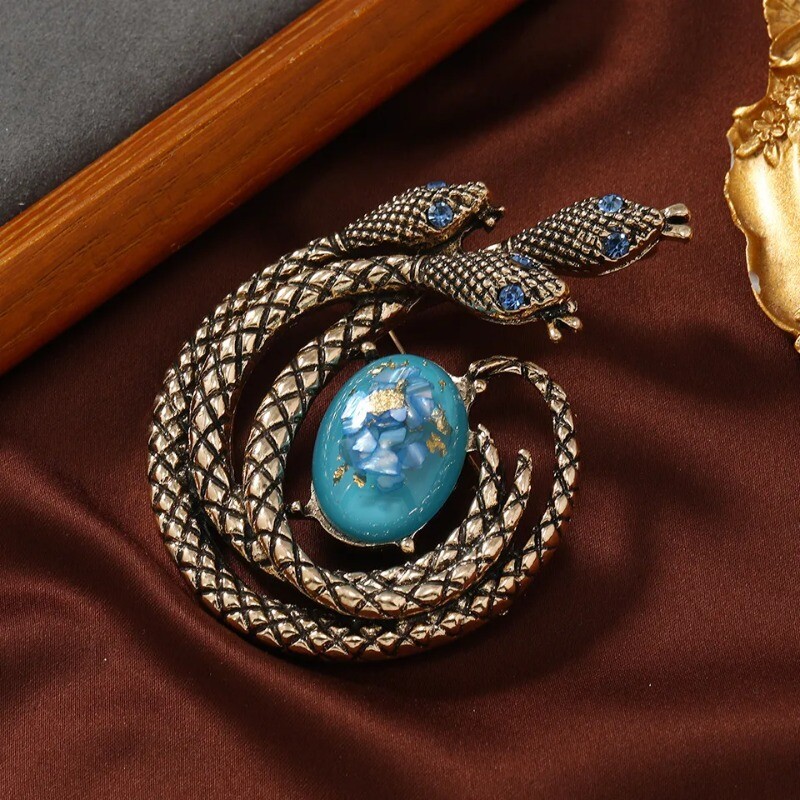 Creative Vintage Three-Headed Snake Brooch Men's Domineering Dress Jacket Pin