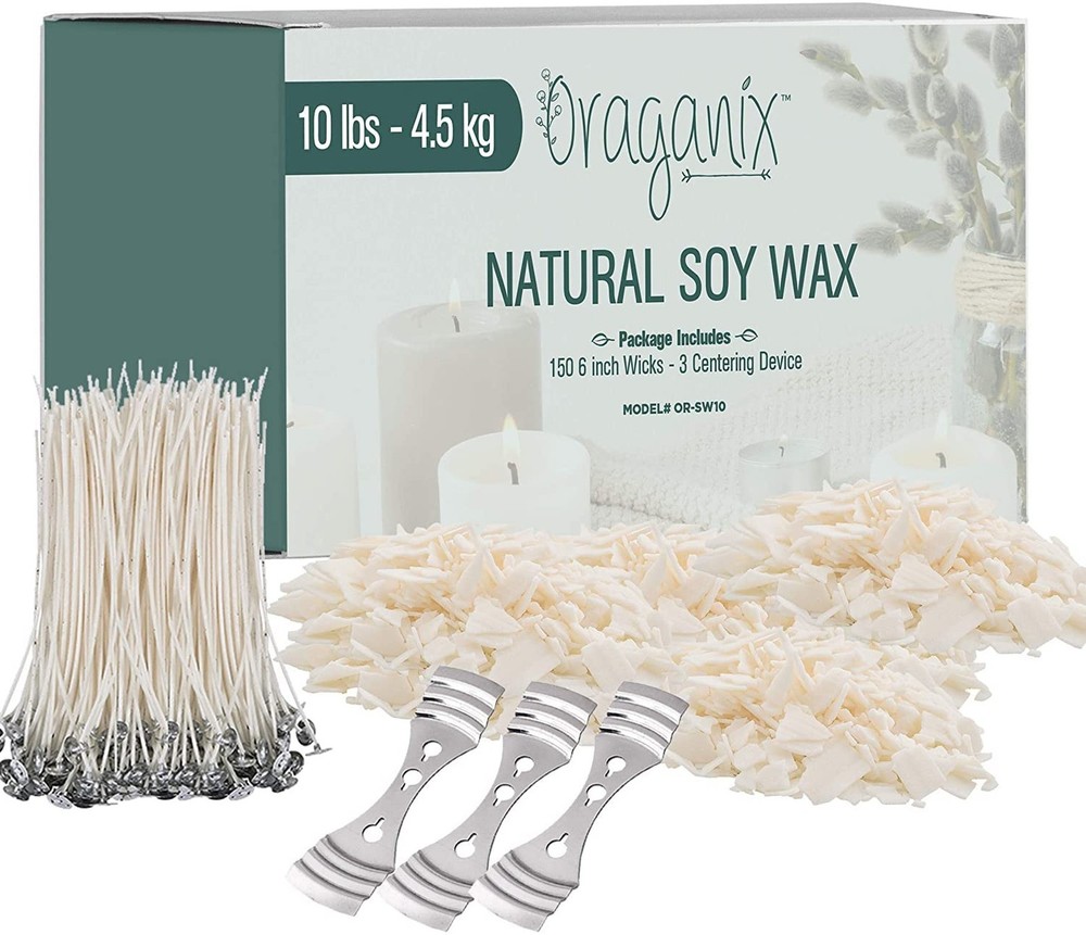 10 lbs Soy Wax by Oraganix - DIY Candle Making Kit with 150 Pre-Waxed 6-Inch ...