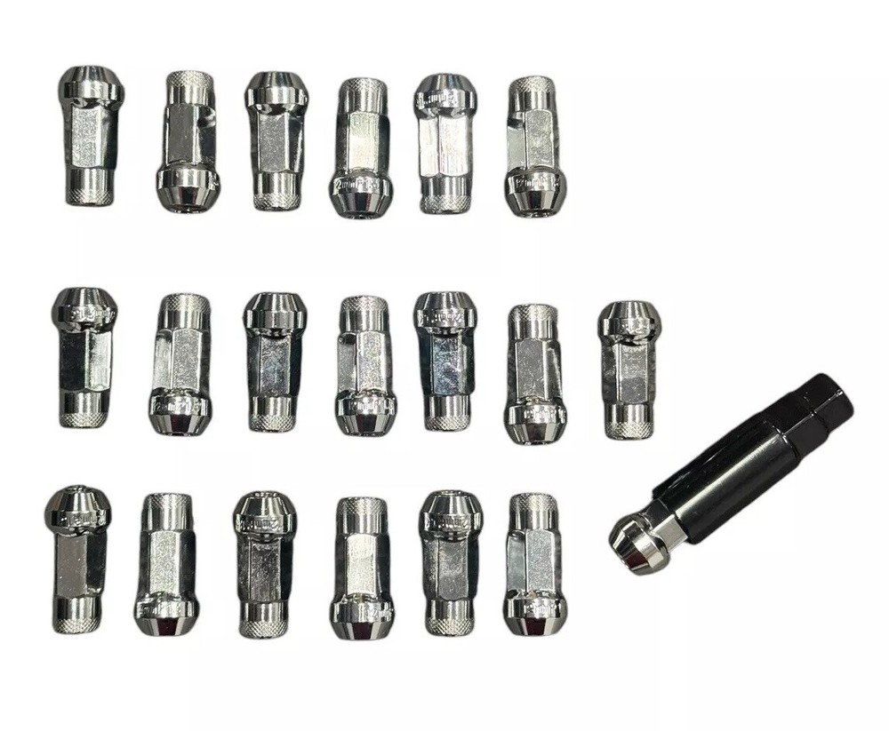 Open End Extended Steel Lug Nuts M14x1.5 48mm Silver 20pcs