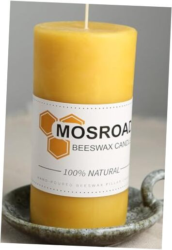 Large 3x6 Inch Pure Beeswax Pillar Candle - 85-Hour Burn Time - Unscented Natural Wax