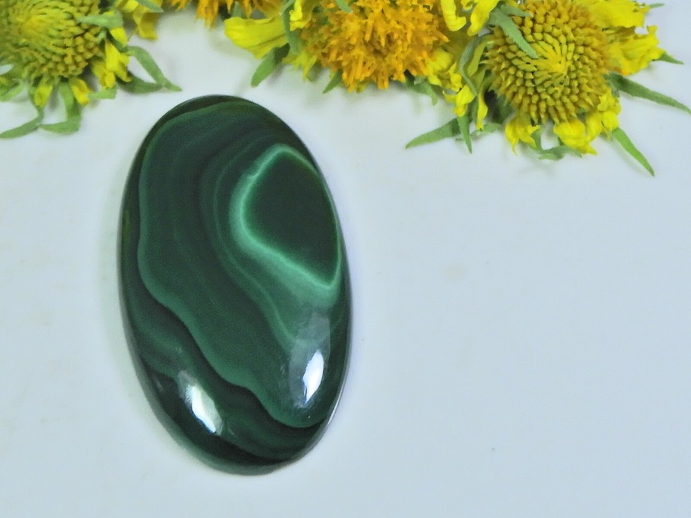 Natural AA+ 60Ct Green Malachite Oval Cabochon Loose Gemstone 22x40x5mm-image