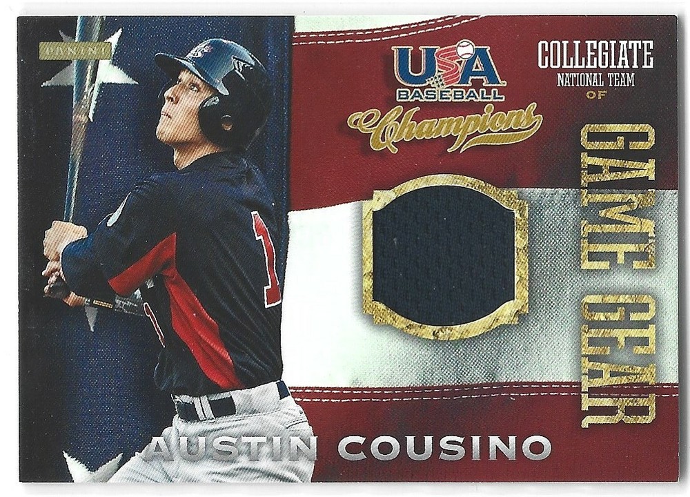 AUSTIN COUSINO '13 PANINI USA CHAMPIONS COLLEGIATE NATIONAL TEAM JERSEY MARINERS