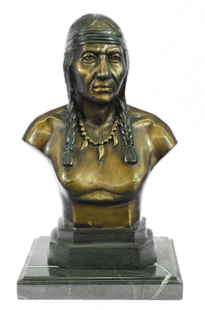 Bronze Marble Statue Indian Native Chief  Eagle Bust Sculpture Figure Figurin LR