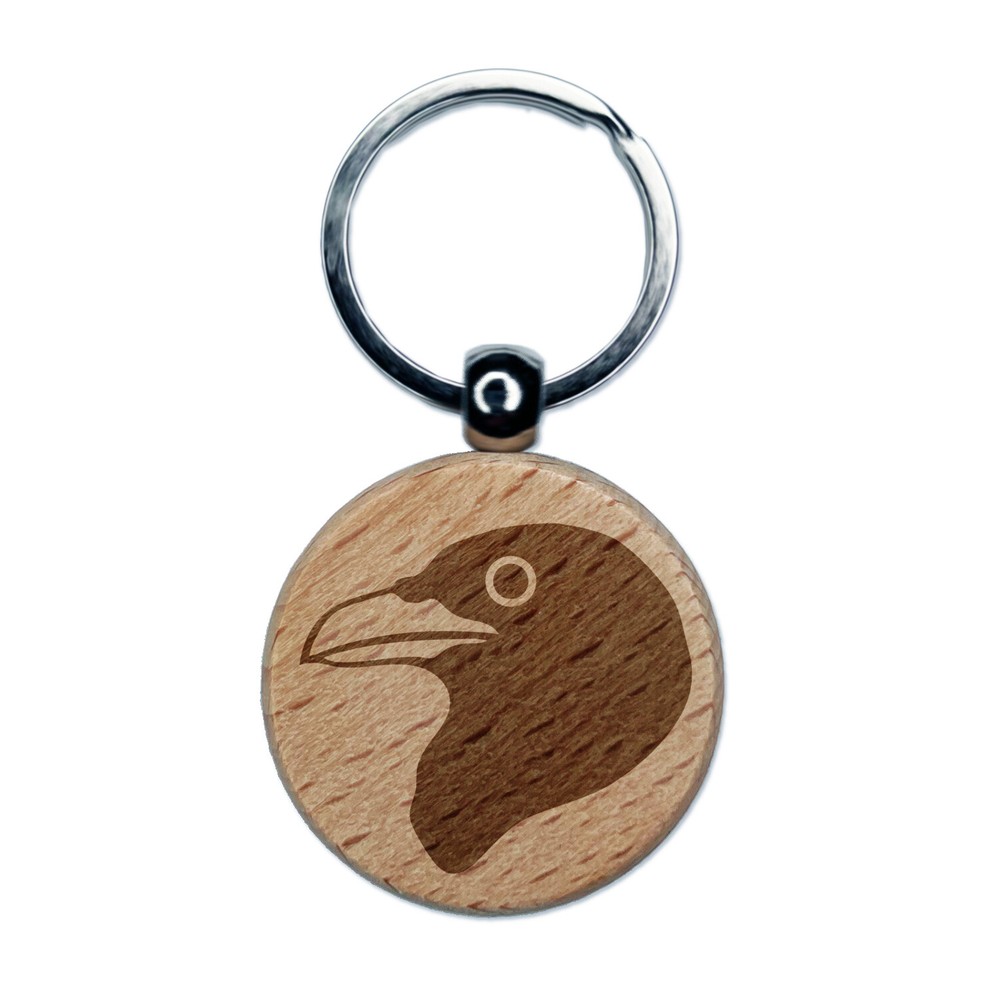 Clever Raven Head Laser Engraved Wooden Keychain Charm Gift for Nature Lovers
