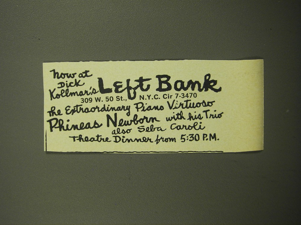 1960 Left Bank Club Ad - The extraordinary piano virtuoso Phineas Newborn