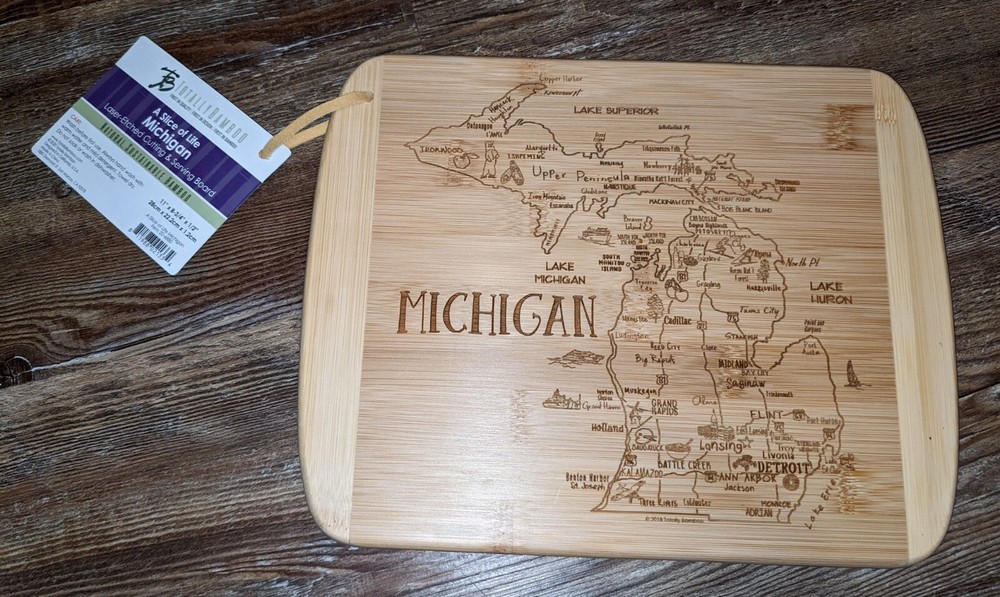 NEW Totally Bamboo A Slice of Life Michigan laser etched cutting & serving board-image