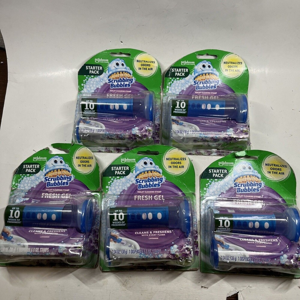 5 Pack Scrubbing Bubbles Fresh Gel Toilet Cleaning Stamp Glade Lavender Meadow