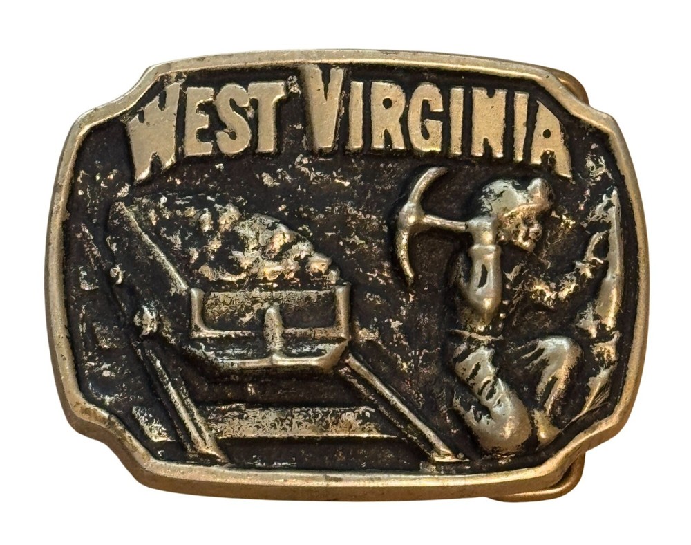 Collectible Vintage West Virginia Solid Brass Belt Buckle Miner in Coal Mine