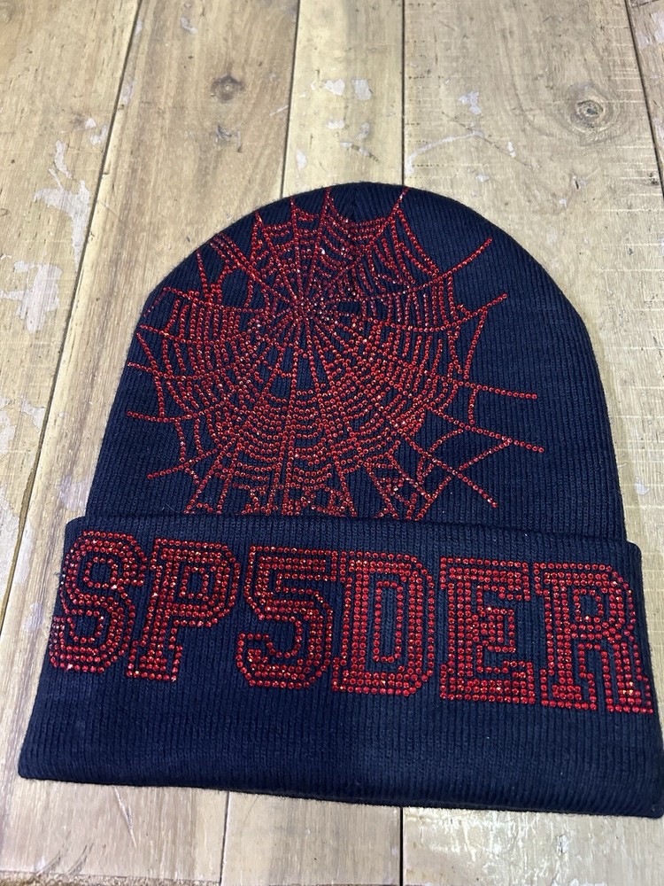 Sp5der Studded Beanie Navy Red One Size Fits All