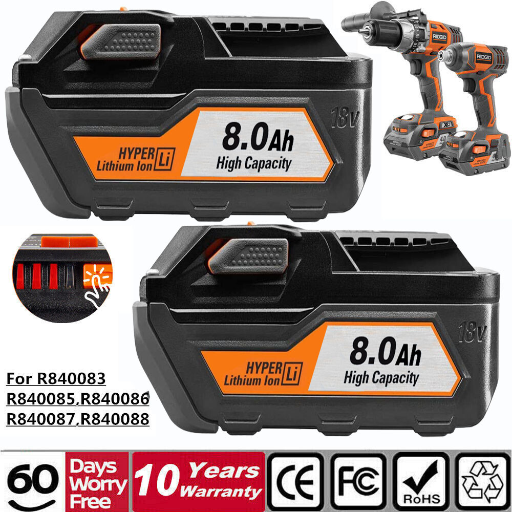 2x Max for Ridgid R840085 8.0Ah Lithium Battery Rigid 18Volt R840087 Power Tools