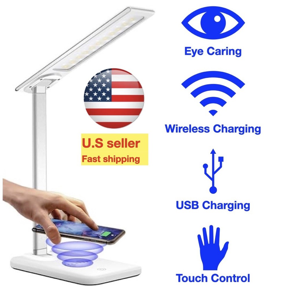Led Desk Lamp With Wireless Charger 3 Color Dimmable Lighting Modes