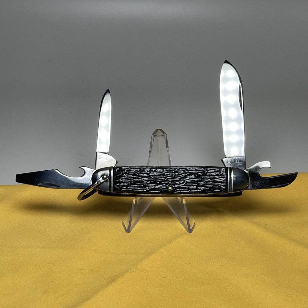VINTAGE CAMILLUS NEW YORK U.S.A. BONE HANDLED SCOUT / UTILITY KNIFE