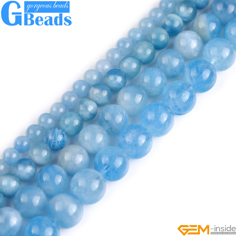 AAA Natural Blue Aquamarine Quartz Round Beads 15 Inch Jewelry Making-image