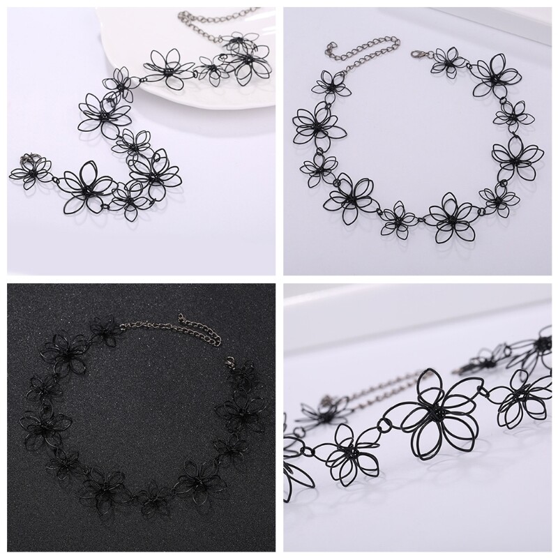 14in Trendy Floral Black Necklace Short Choker Necklace Jewelry for Women Girls