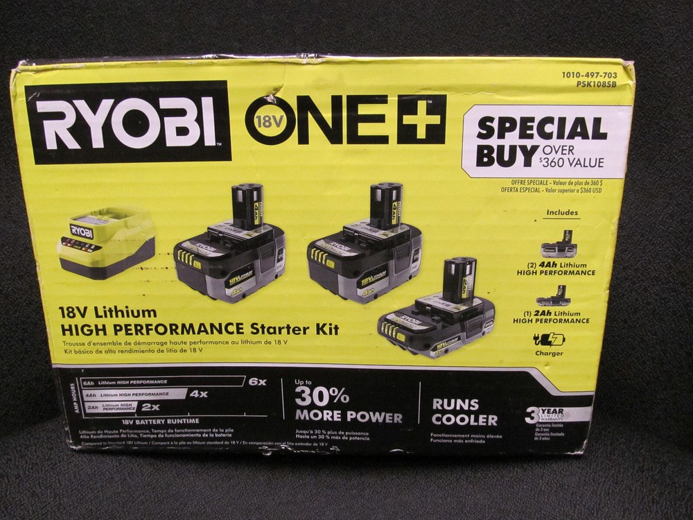 BRAND NEW RYOBI 1010-497-703 18V LITHIUM BATTERY STARTER SET 2-4Ah 1-2Ah CHARGER