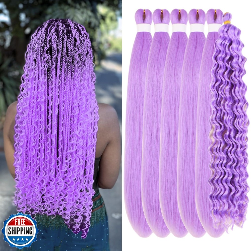 Light Purple Pre-Stretched Boho Knotless Braiding Hair Synthetic Extensions