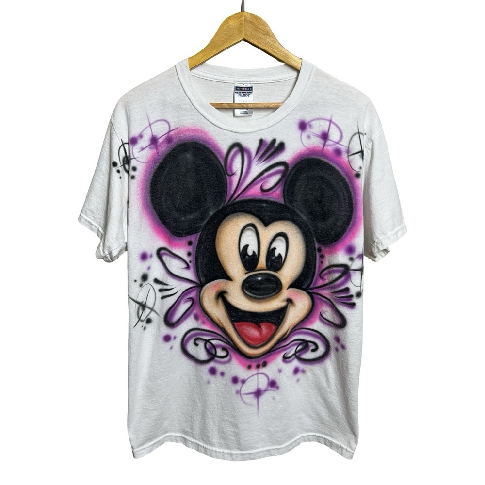 Vintage Mickey Mouse Shirt Mens Large White Jerzees Airbrush Disney Graphic 90s