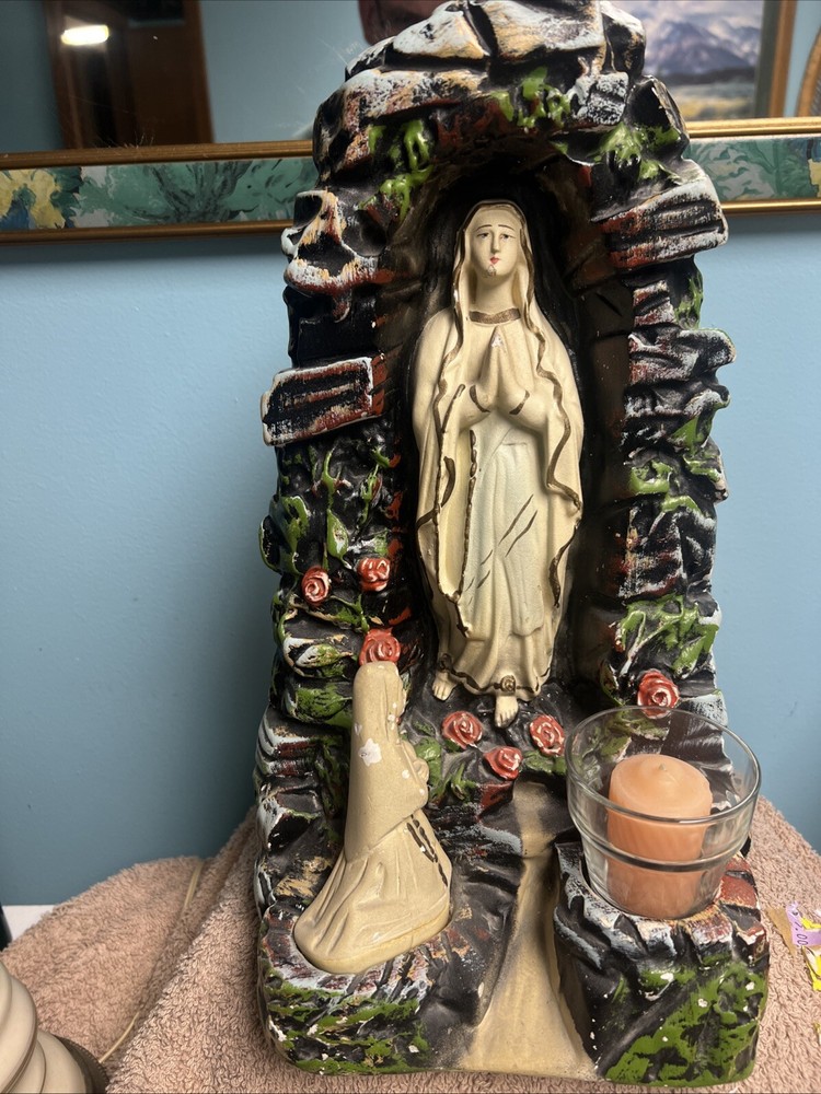 Antique Vintage Our Lady of Lourdes Shrine Virgin Mary Religious Statue