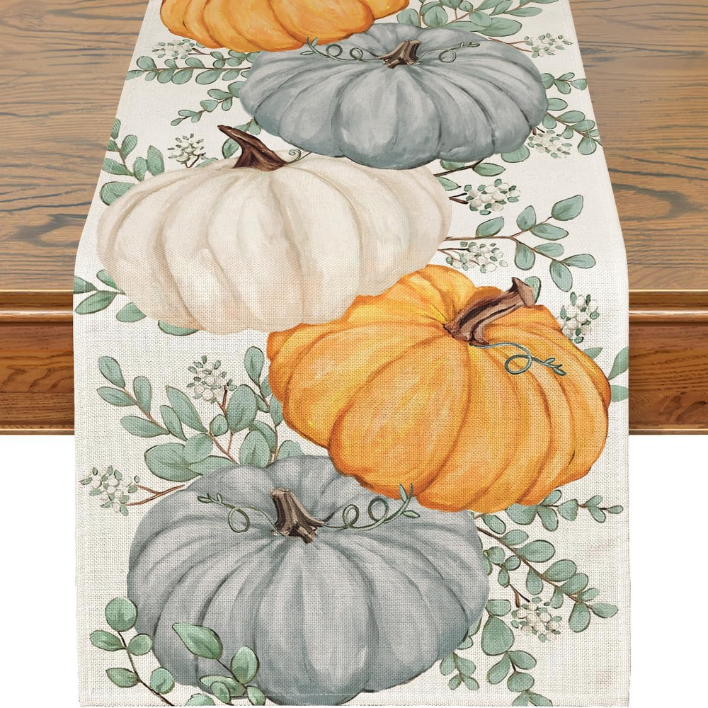 Fall Table Runner 13''x72'', Pumpkin Thanksgiving Decor for Indoor/Outdoor Table