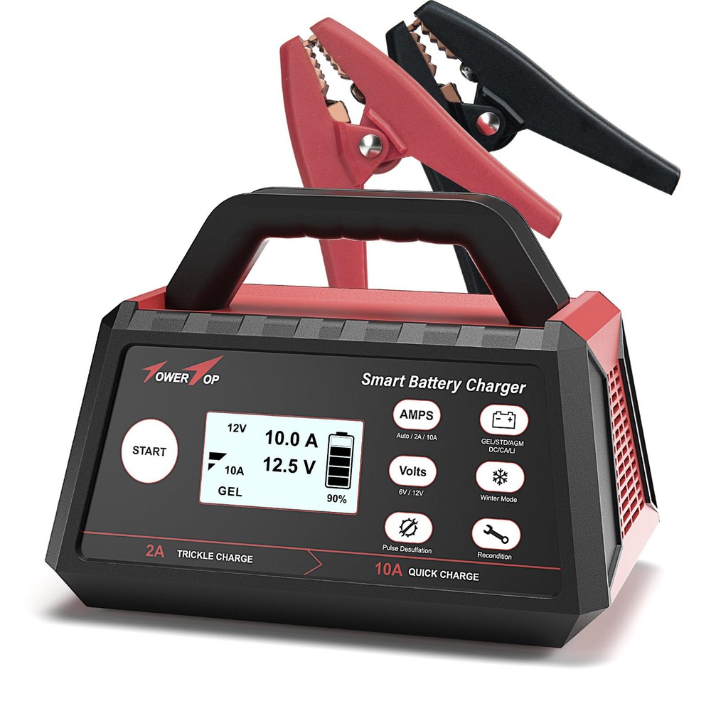 TowerTop 10A Smart Car Battery Charger for 6V 12V Auto Marine Boat Batteries