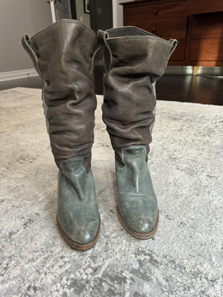 Diesel Leather Grey Slouchy Cowgirl Boot Size 38