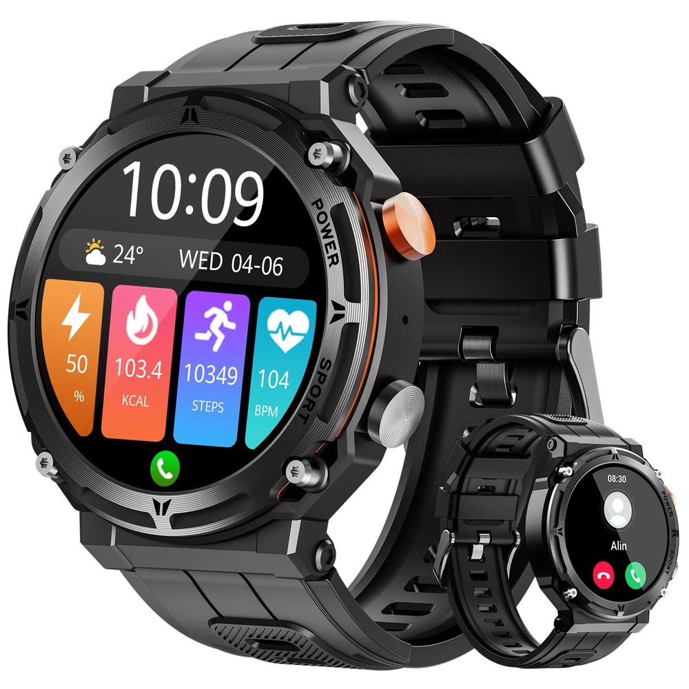 Military Smart Watches for Men, 5ATM Waterproof Rugged with Bluetooth (Answer...