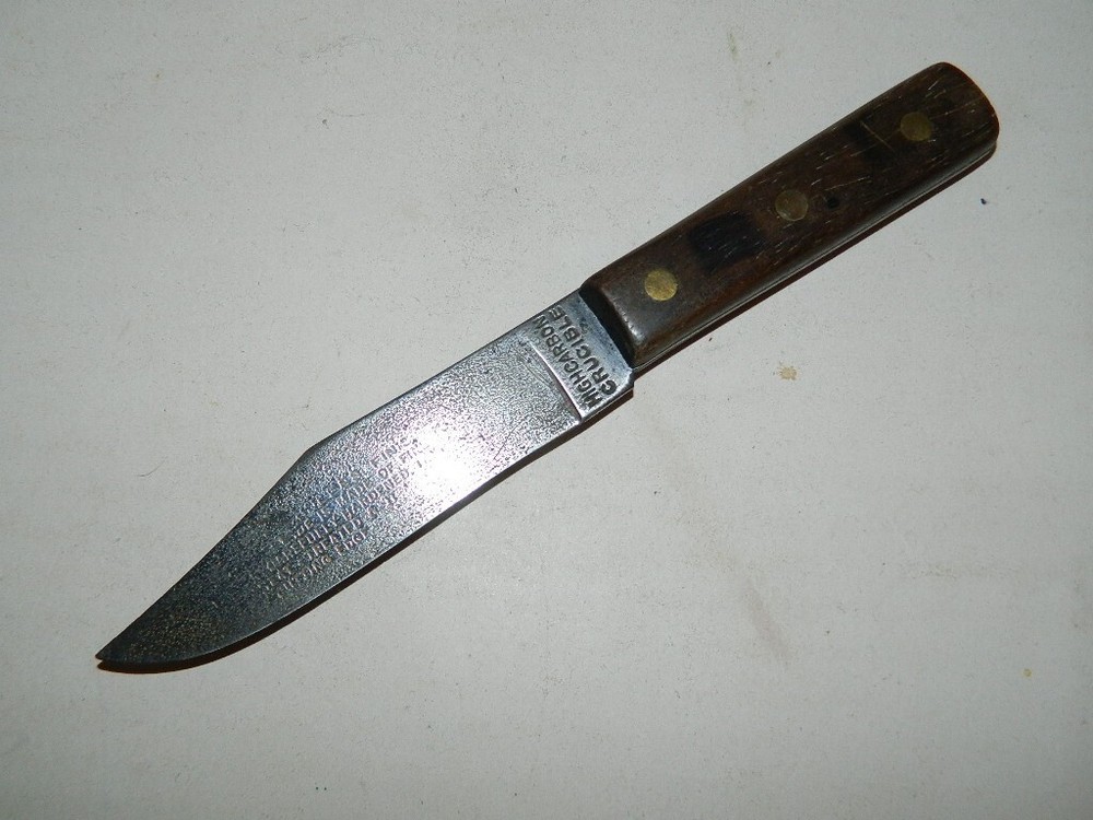 VINTAGE FIXED BLADE KITCHEN KNIFE – HIGH CARBON CRUCIBLE- NICE USED CONDITION