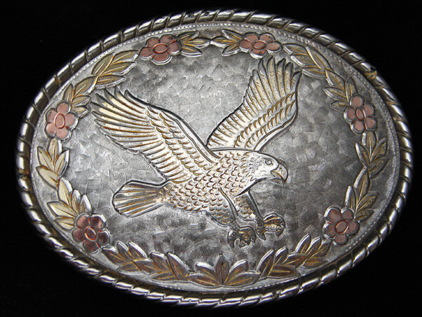 PK09106 VINTAGE 1970s **AMERICAN BALD EAGLE** WESTERN & COWBOY ROCKMOUNT BUCKLE