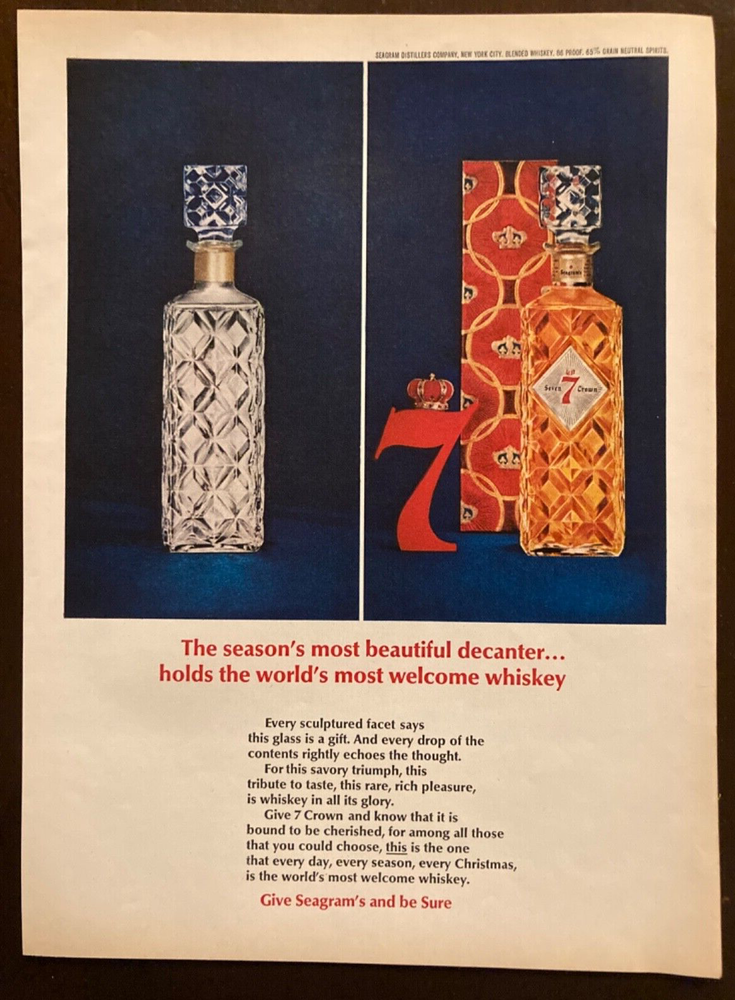 1954 Seagram's Crown 7 vintage whiskey gift bottle holiday ad from Time Magazine