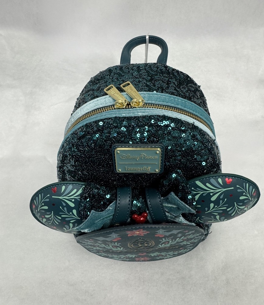 Club 33 Exclusive Holiday 2024 Loungefly Sequin Backpack and Minnie Ears Set