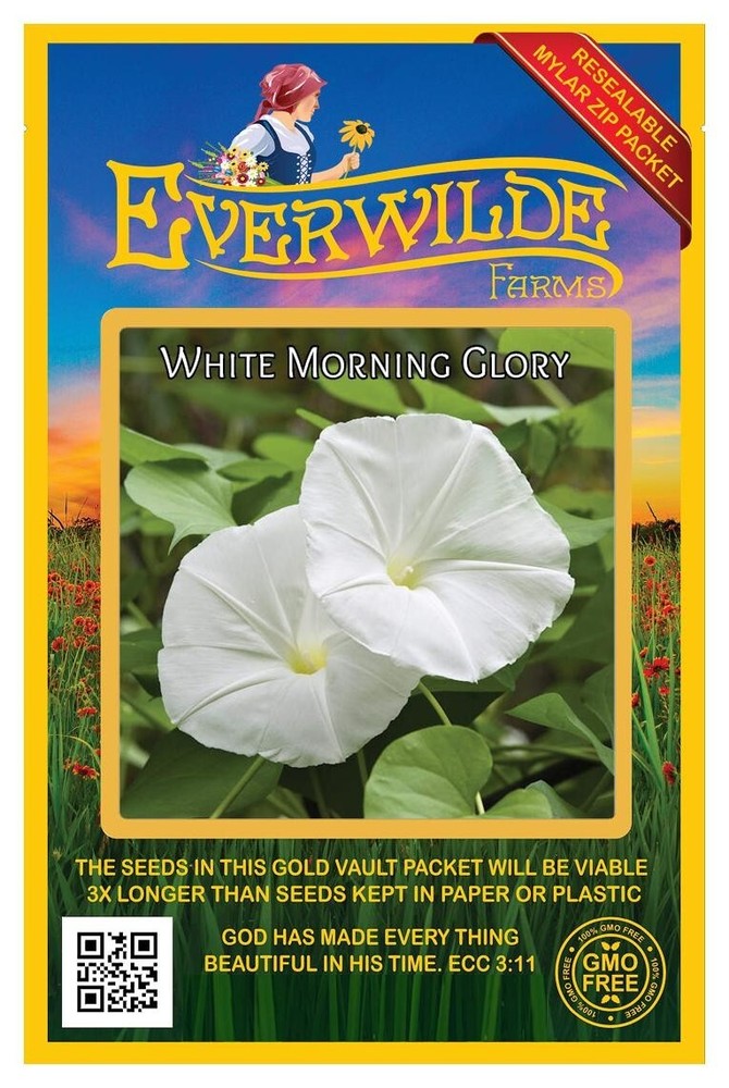 10 White Morning Glory Wildflower Seeds - Everwilde Farms Mylar Seed Packet