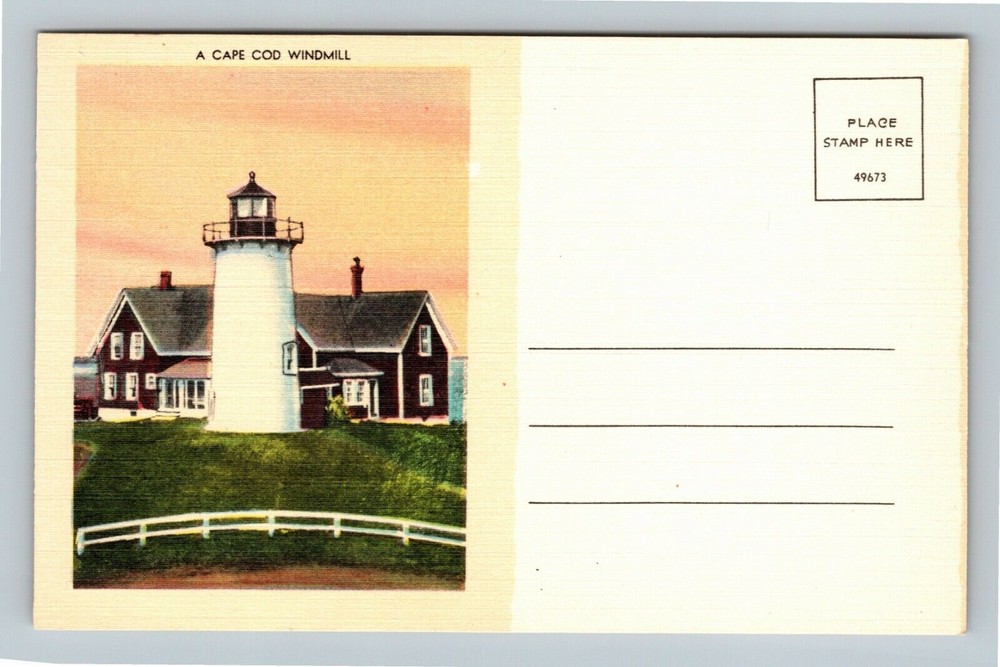 Cape Cod MA, Lighthouse, Lightkeepers Cottage, Massachusetts Vintage Postcard