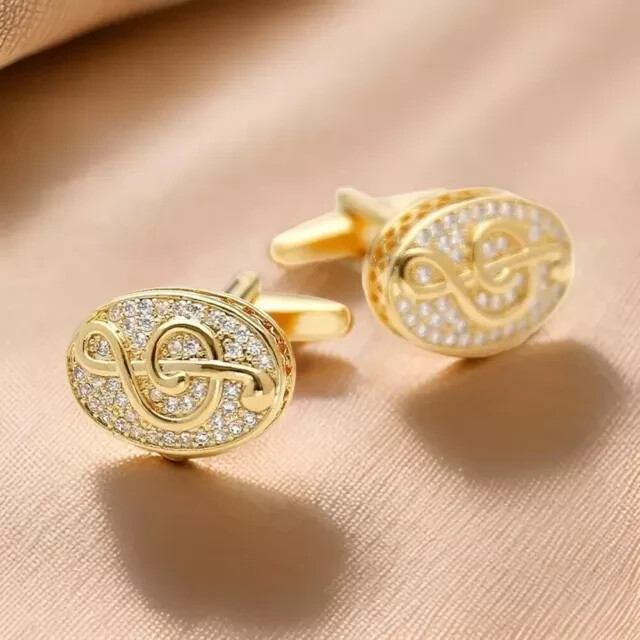 14K Yellow Gold Plated 925 Silver 2Ct Round Lab-Created Diamond Men's Cufflinks