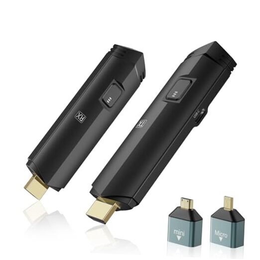 Wireless HDMI Transmitter and Receiver 4K,Portable Wireless HDMI Extender Black