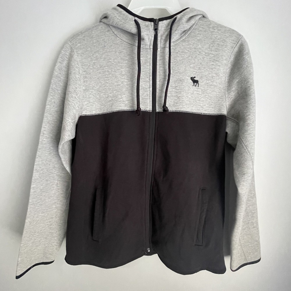 Abercrombie Fitch Hoodie Men's Medium Gray Black Full Zip Moose Y2K Skate-image