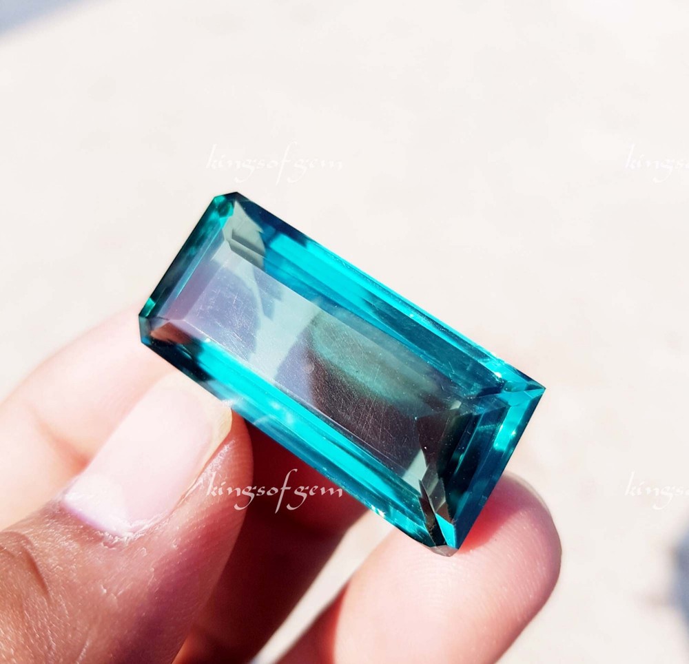 55ct Loose Greenish Blue Topaz Emerald Cut Gemstone for Pendant