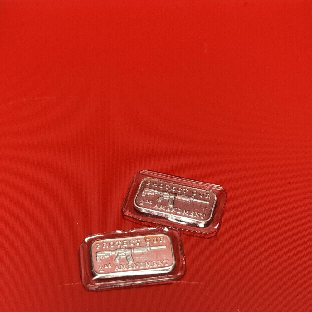 Lot Of 2 .999 Silver 1 Gram Bars 2nd Amendment Collectibles In Plastics 010