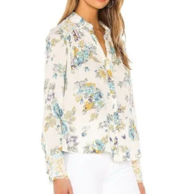 FREE PEOPLE Hold On to Me Contrast Floral Print Button Ivory Blouse Size XS NWOT