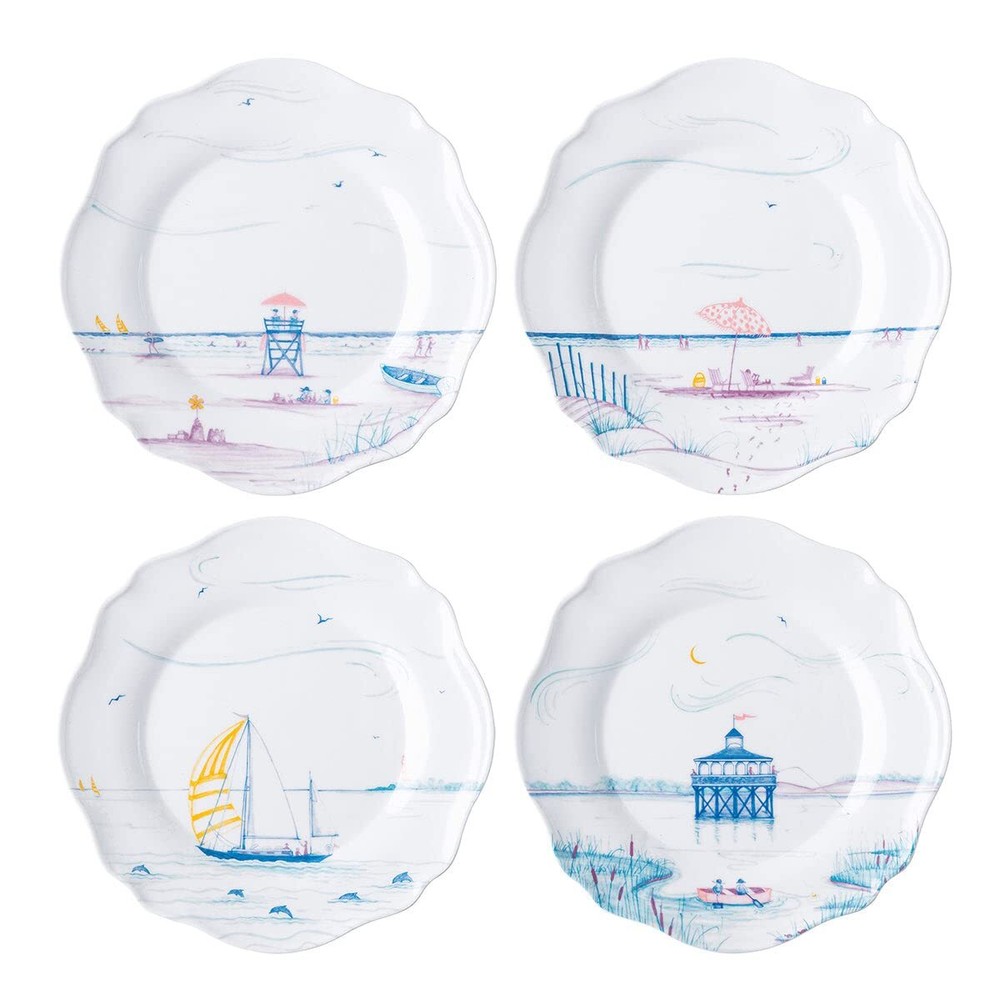Country Estate Melamine Salad Plates Set of 4 - Seaside - White Melamine - Un