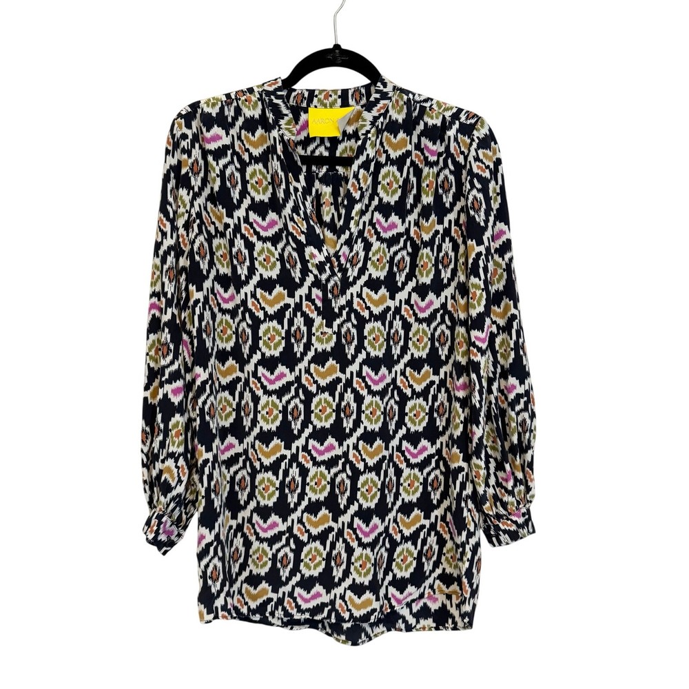 Aaron Ashe Womens Silk Tunic Blouse XS Black Geometric Heart Casual USA Made-image
