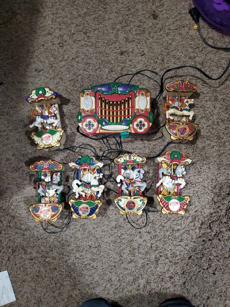 Vintage 1992 Mr Christmas Holiday Carousel Light & Musical 6 Horses Circus Organ