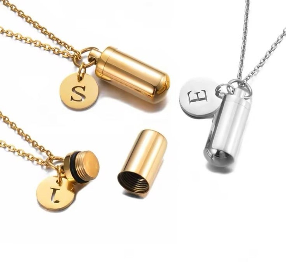 abigail&bleu 1PC Custom Unisex Cylinder Cremation Jewelry Urn Necklace Initial-image