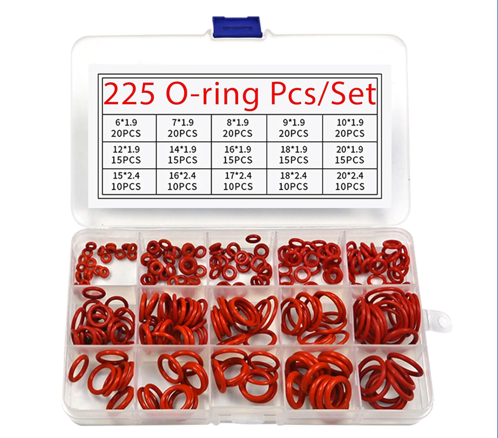 Silicone Rubber O-Ring Assortment Kit 225 Pieces 15 Sizes Metric VMQ Sealing Gas