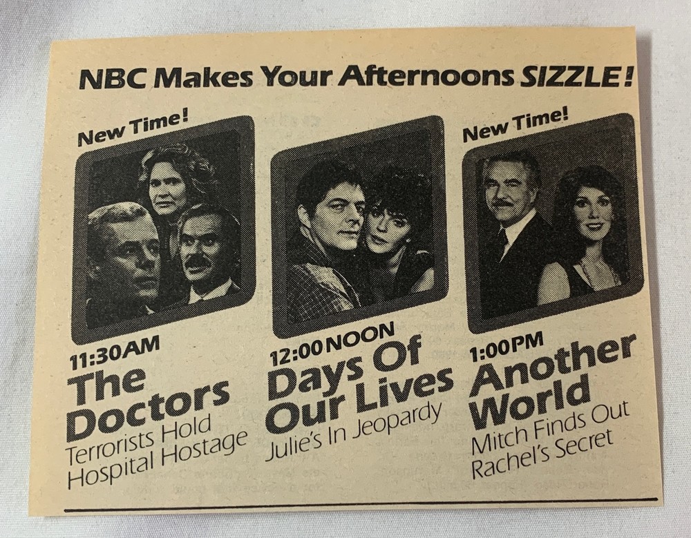 1980 NBC tv ad ~ THE DOCTORS, DAYS OF OUR LIVES, ANOTHER WORLD