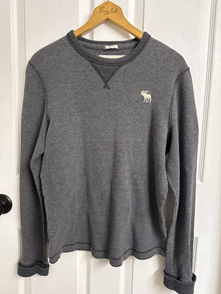 VTG Y2K Abercrombie & Fitch Muscle Fit Thermal Long Sleeve Shirt Gray Moose XL-image