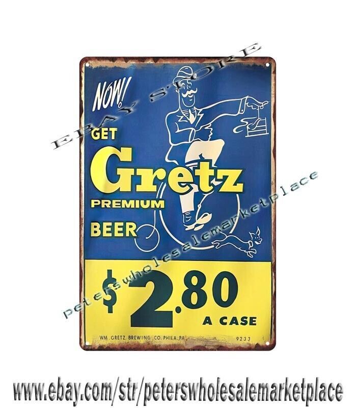 Gretz Premium Beer Tavern Metal Tin Sign for Garage Bar or Shop Wall Decor  