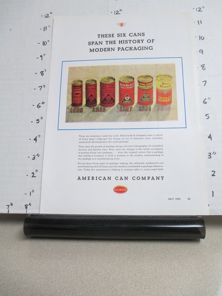 magazine ad 1935 AMERICAN CAN Canco McCormick insecticide powder roach Baltimore