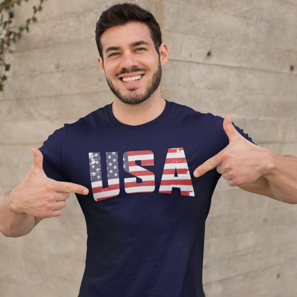 USA Flag Text Stylish round Neck short sleeve T-Shirt for men Women