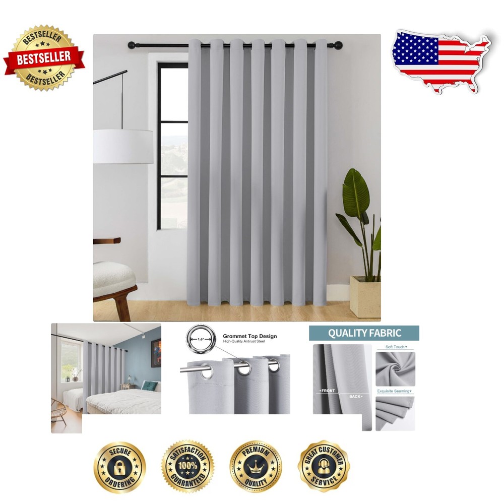 Stylish Light Grey Sliding Door Curtain - 100x96 Room Darkening Privacy Solution